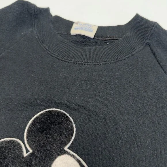 Vintage 80s Mickey Mouse Sweatshirt Small 16x22.5 Raglan Black Velvet USA - Picture 5 of 12